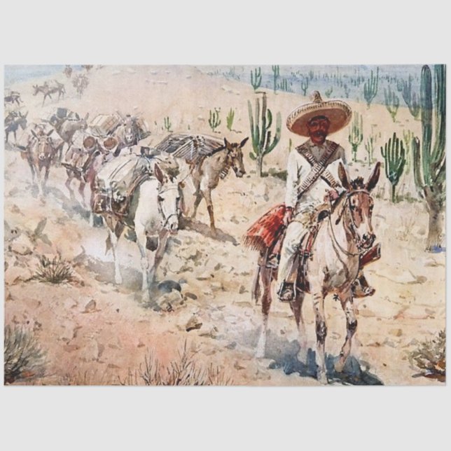 Papel De Seda "Vaquero Pack Train" por Edward Borein (Anverso)