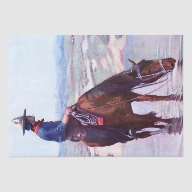 Papel De Seda Vaquero regando caballo por W Herbert Dunton (Anverso)