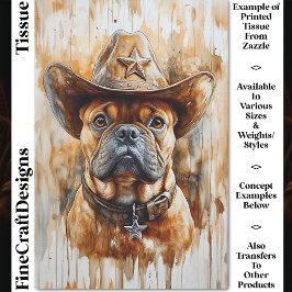 Papel De Seda Vaquero Sheriff Bulldog Perro En Desnudo Gorra DD4