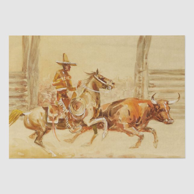 Papel De Seda Vaquero y toro por Edward Borein (Anverso)
