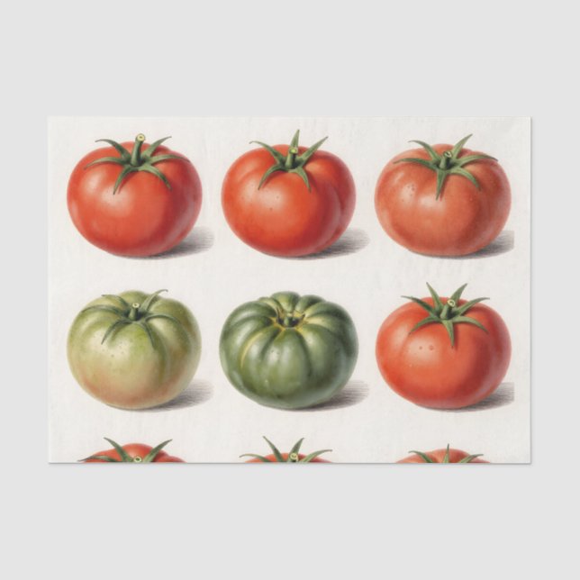 Papel De Seda Variedad de Tomate Antiguo Botánico Grid  (Anverso)