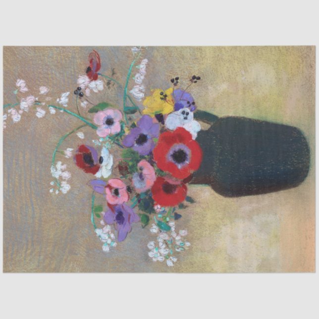 Papel De Seda Vase con flores mixtas, Redon (Anverso)