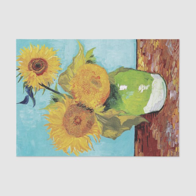 Papel De Seda Vase con tres girasoles de Vincent Van Gogh (Anverso)
