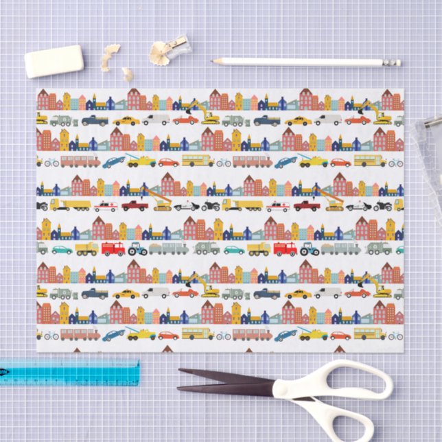 Papel De Seda Vehículos de Transporte Ciudad Camiones Coches Niñ (Artesanía)