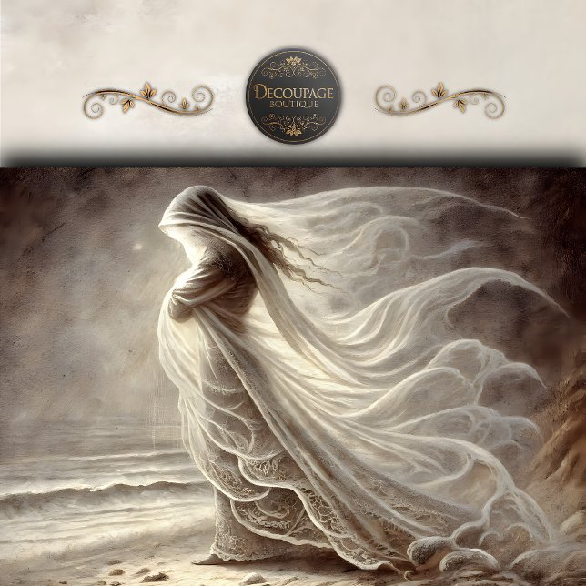 Papel De Seda Veiled Woman by the Sea Decoupage (Veiled Woman by the Sea Decoupage Tissue Paper)