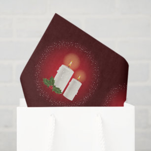 Papel De Seda Velas blancas de Navidad acogedoras sobre rojo con