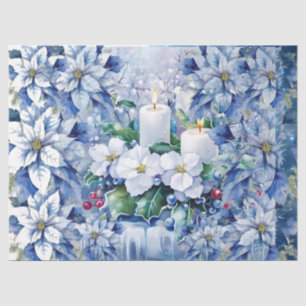 Papel De Seda Velas Florales de Navidad Azules Elegantes Decoupa