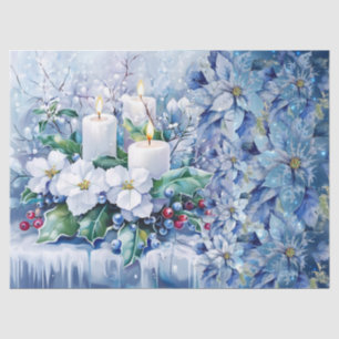 Papel De Seda Velas Florales de Navidad Azules Elegantes Decoupa