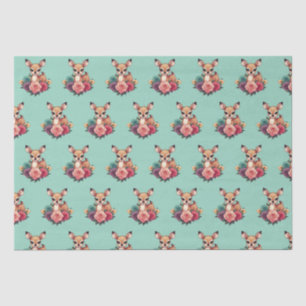 Papel De Seda Venado bebé con Rosas y follaje verde