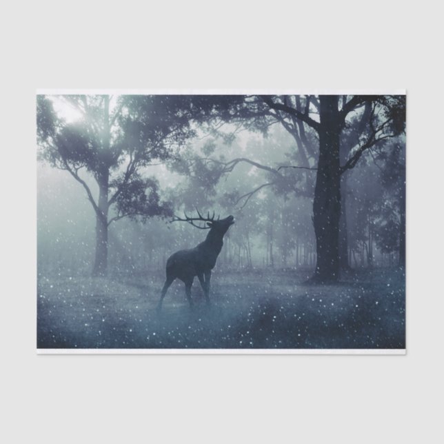 Papel De Seda Venado con polleras en un bosque oscuro (Anverso)