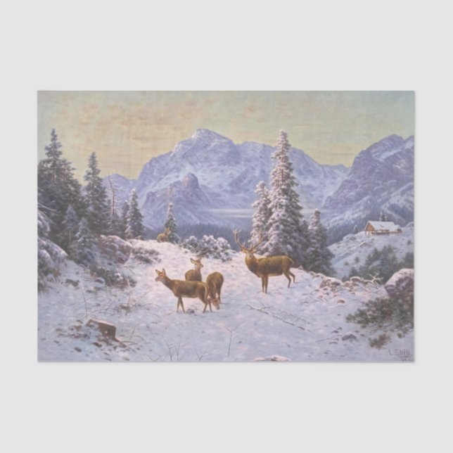 Papel De Seda Venado con rebaño en invierno, Desahuciar (Anverso)