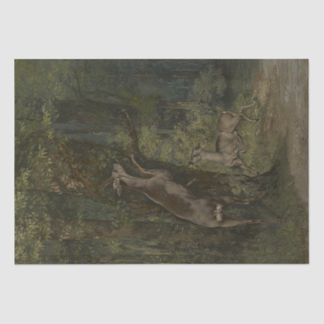Papel De Seda Venado en el bosque (por Gustave Courbet) (Anverso)