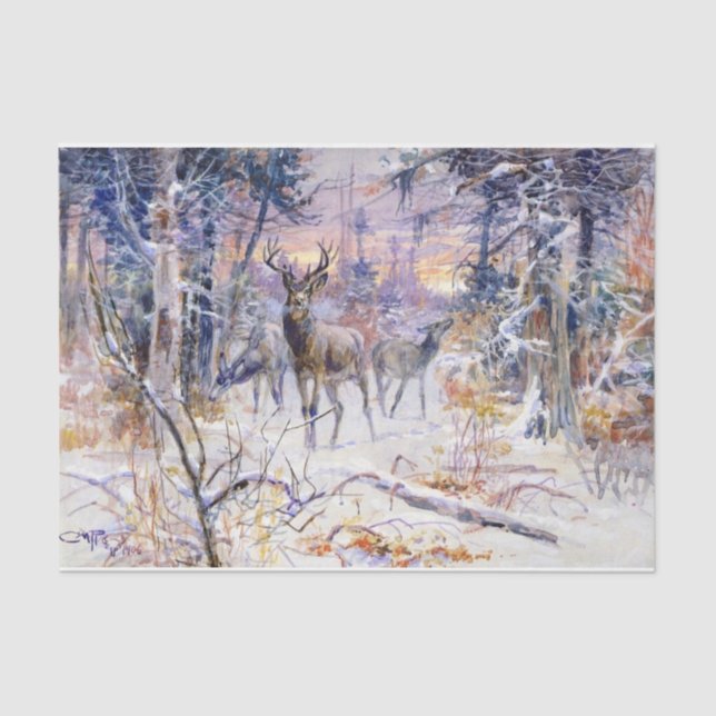 Papel De Seda Venado en un bosque de nieve (temporada de inviern (Anverso)