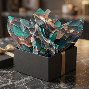 Papel De Seda Venas orgánicas abstractas elegantes en verde azul