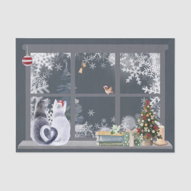 Papel De Seda Ventana Gatos en Navidades (Anverso)