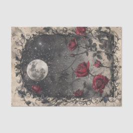 Papel De Seda Ventana gótica Roses rojos de luna llena