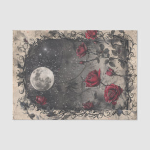 Papel De Seda Ventana gótica Roses rojos de luna llena