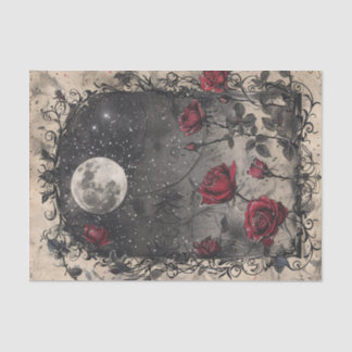 Papel De Seda Ventana gótica Roses rojos de luna llena