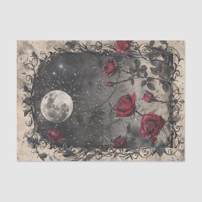 Papel De Seda Ventana gótica Roses rojos de luna llena (Anverso)
