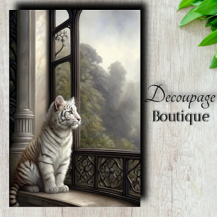 Papel De Seda Ventana Gótica Tigre Blanco Decoupage