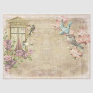 Papel De Seda Ventana, pájaros y ramas en desalojo angustiado