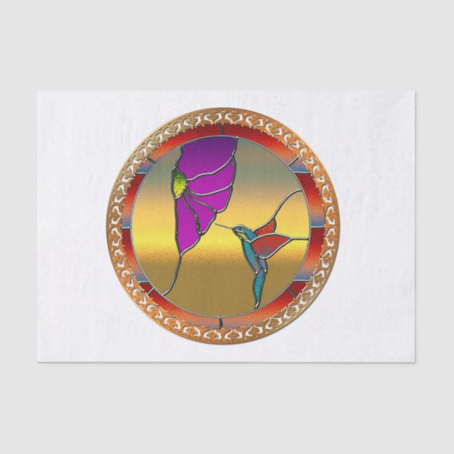 Papel De Seda Ventanilla de vidrio manchado Hummingbird turquesa (Anverso)