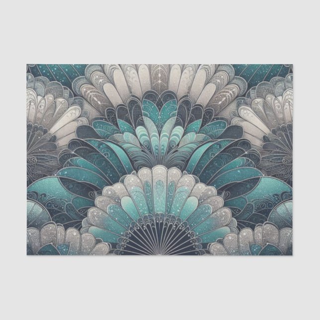 Papel De Seda Ventiladores Art Nouveau Blue Silver (Anverso)