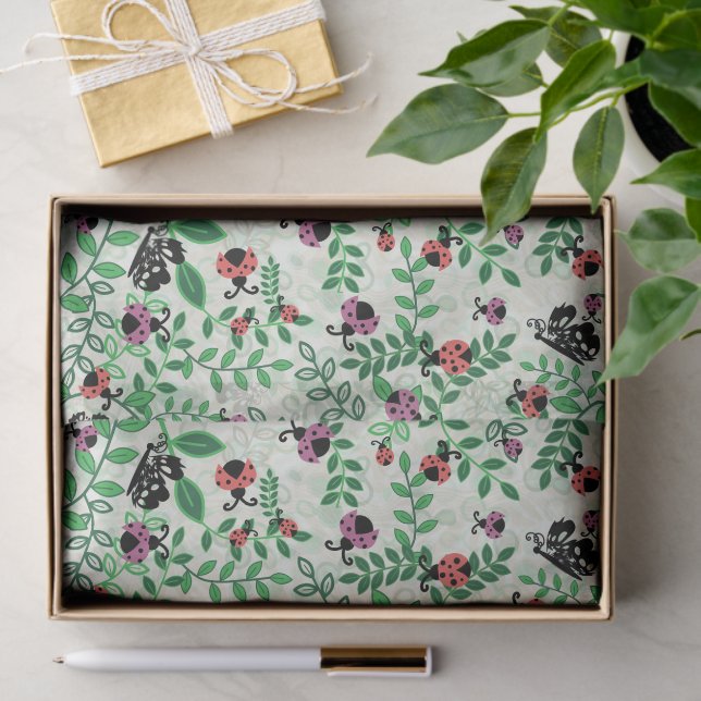 Papel De Seda Verano - Lady Bugs, mariposas y hojas (Regalo )
