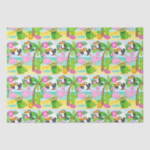 Papel De Seda Verano Patrón Tropical de Tucán y Flamenco