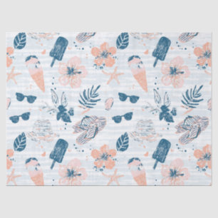Papel De Seda Verano Playa Tropical Azul Coral Rayado