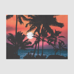 Papel De Seda Verano Tropical Naranja Rosa Palm Trees Sunset