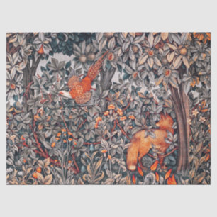 Papel De Seda VERDAD, ANIMALES FORESTALES Pheasant, Red Fox, Flo