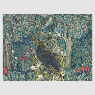 PAPEL DE SEDA VERDAD, ANIMALES FORESTALES, RAVEN EN FLORAL VERDE
