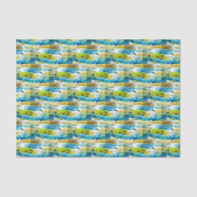 Papel De Seda Verde abstracto de la acuarela, azul (Anverso)