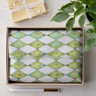Papel De Seda Verde, Amarillo y Turquesa Geométrico de Diamante
