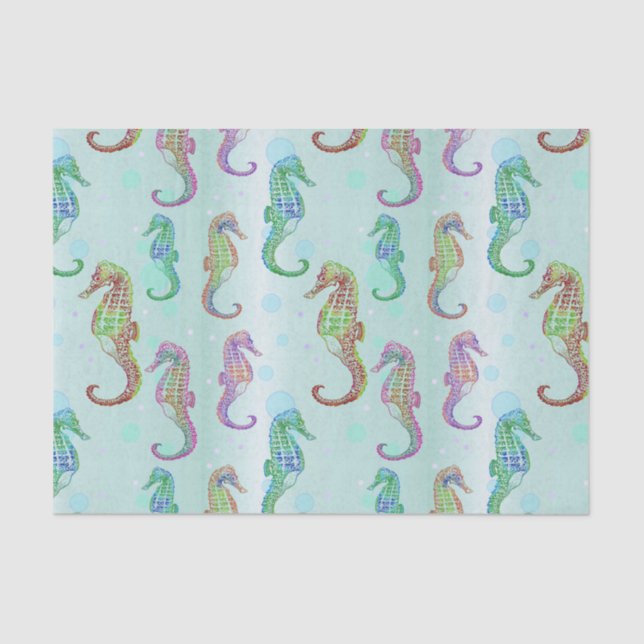 Papel De Seda Verde azul del Seahorse (Anverso)