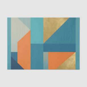 Papel De Seda Verde Azul Naranja Dorado Geométrico Abstracto