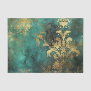 Papel De Seda Verde azul y dorado rústico vintage grunge