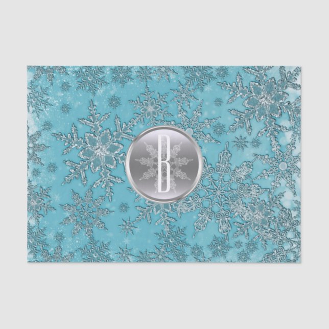 Papel De Seda Verde azulado Aqua Silver Snowflakes Wind Wonderla (Anverso)