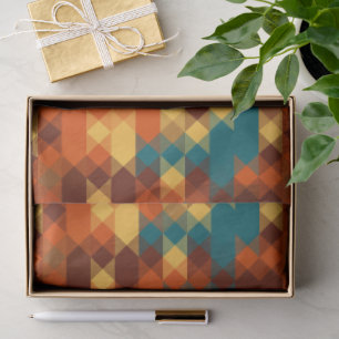 Papel De Seda Verde azulado, rojo, naranja y geométrico amarillo