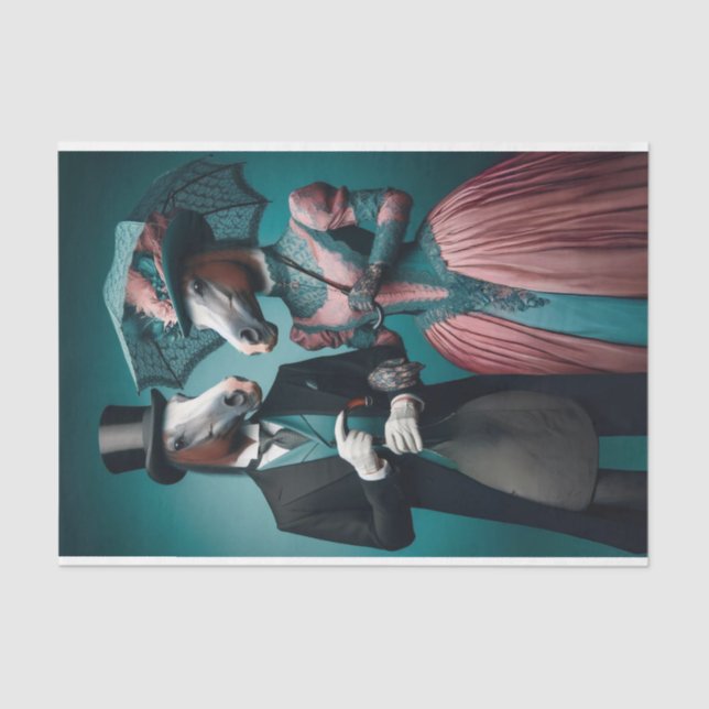 Papel De Seda Verde azulado victoriano traje rosado vestido con  (Anverso)