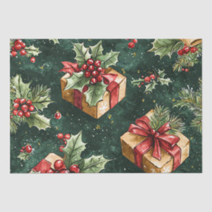 Papel De Seda Verde bosque Kraft Regalo Navidad Holly