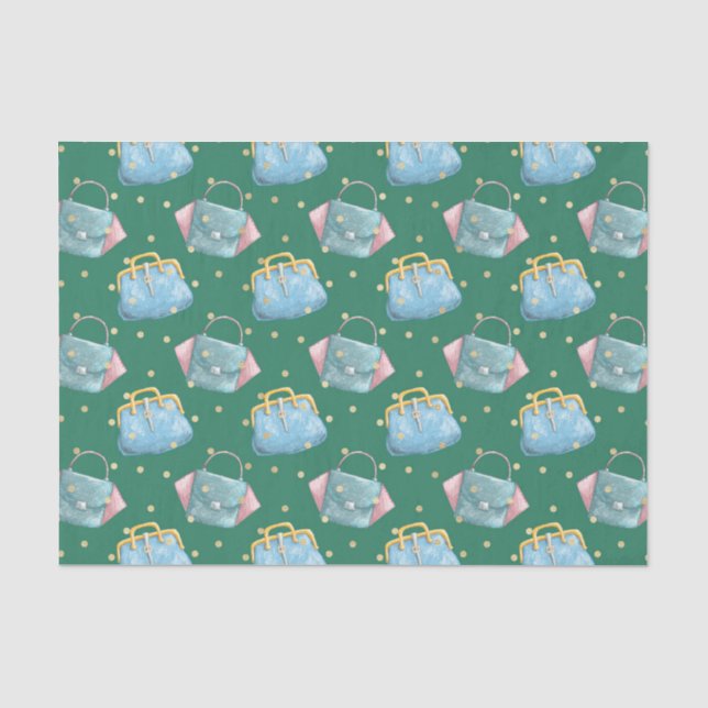 Papel De Seda Verde con Bolso Azul (Anverso)