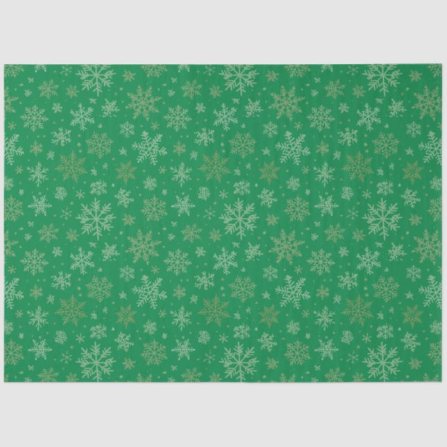 Papel De Seda Verde con copos de nieve de oro (Anverso)