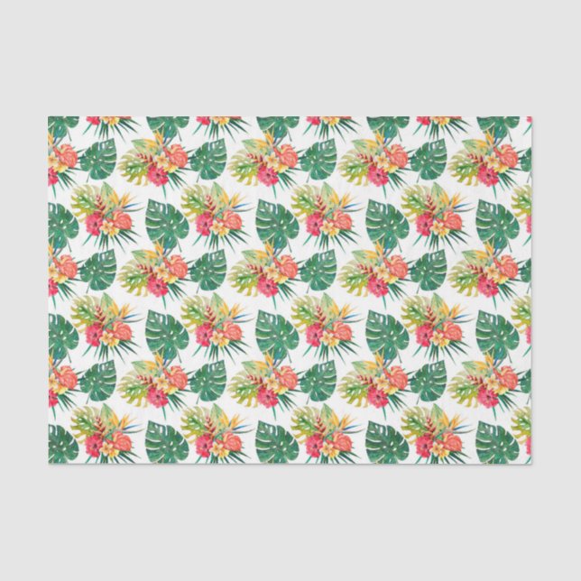 Papel De Seda Verde con Flores Tropicales y Hojas de Palma 2 (Anverso)