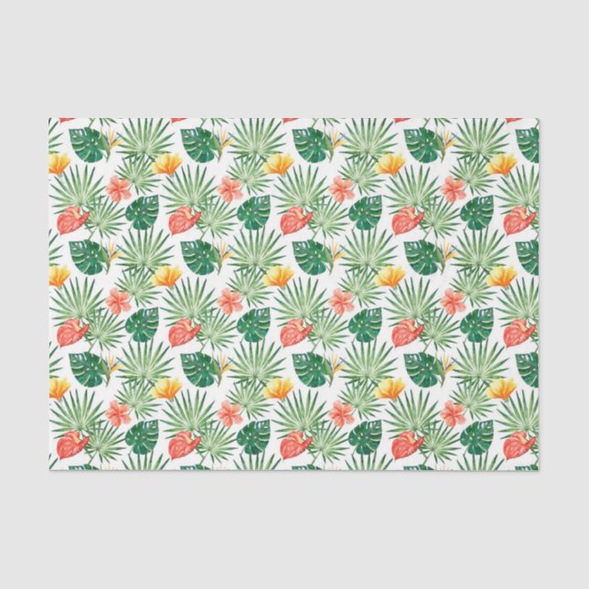 Papel De Seda Verde con Flores Tropicales y Hojas de Palma 3 (Anverso)
