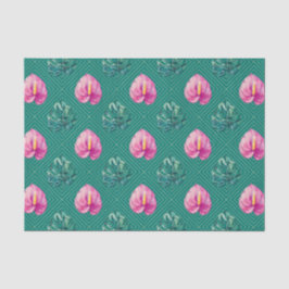 Papel De Seda Verde con flores tropicales y hojas de palmera