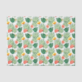 Papel De Seda Verde con flores tropicales y hojas de palmera 3