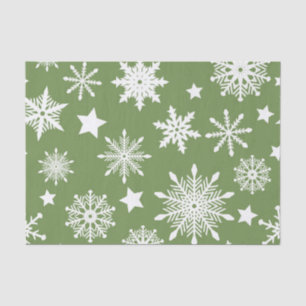 PAPEL DE SEDA VERDE CON SNOWFLAKES DE INVIERNO BLANCO