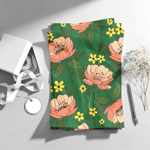 Papel De Seda Verde Esmeralda Audaz y Patrón Floral Moderno de M